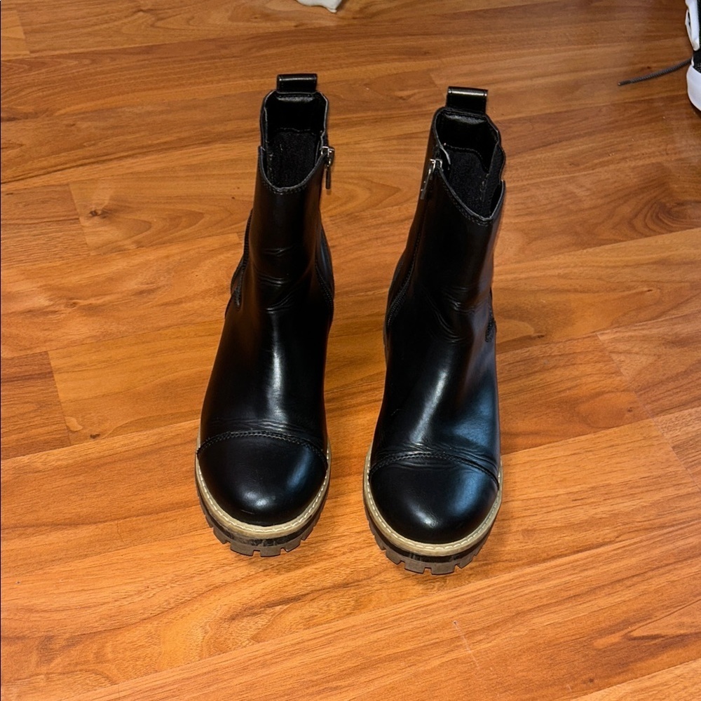 Time and Tru Black Ankle Booties with Tan Sole